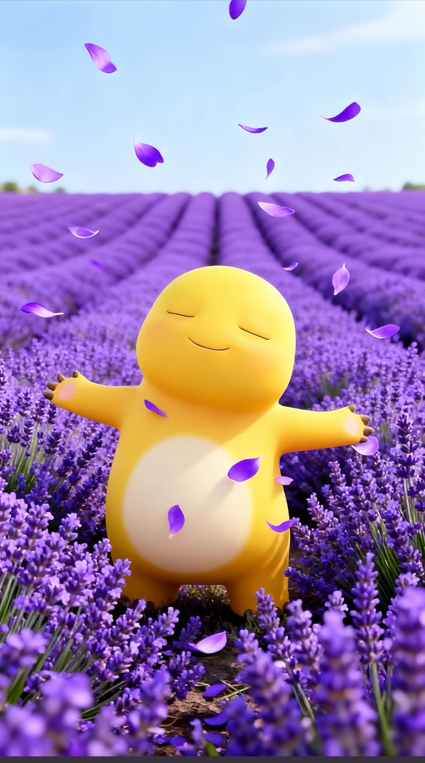 奶龙在紫色花田里张开双臂